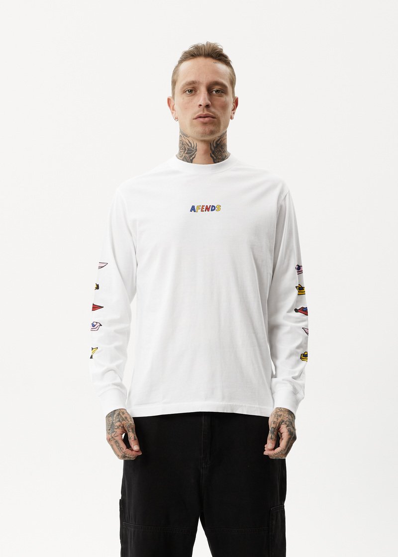 Afends Mens Wahzoo - Recycled Long Sleeve Graphic T-Shirt - White
