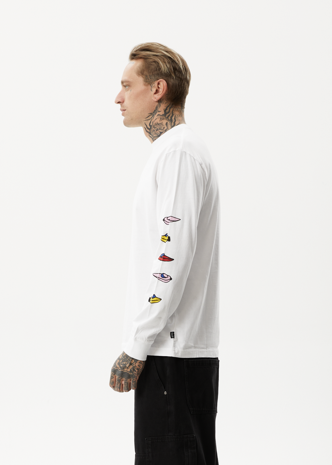 AFENDS Mens Wahzoo - Long Sleeve Graphic T-Shirt - White 