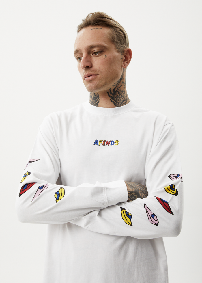 Afends Mens Wahzoo - Recycled Long Sleeve Graphic T-Shirt - White 