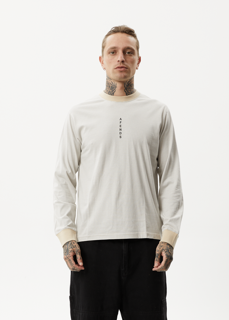 Afends Mens System - Recycled Striped Long Sleeve T-Shirt - Bone