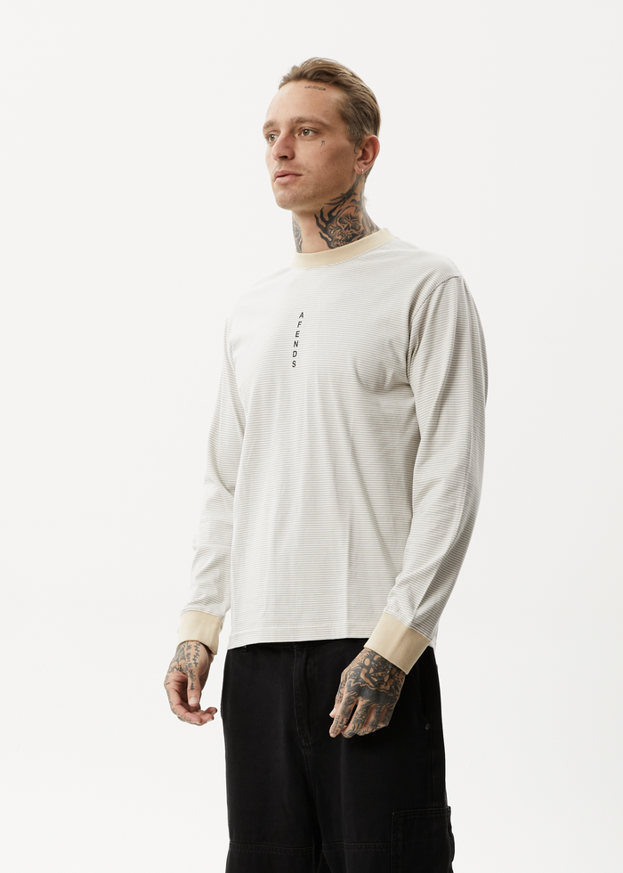 Afends Mens System - Recycled Striped Long Sleeve T-Shirt - Bone 