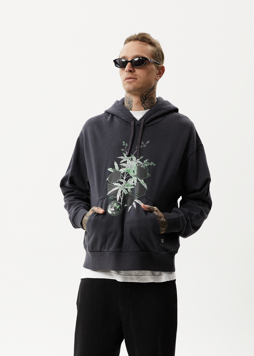 AFENDS Mens Build It - Graphic Hoodie - Charcoal 