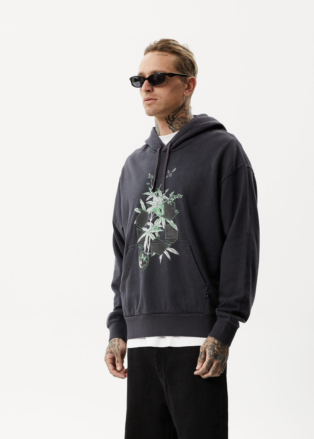 AFENDS Mens Build It - Graphic Hoodie - Charcoal 