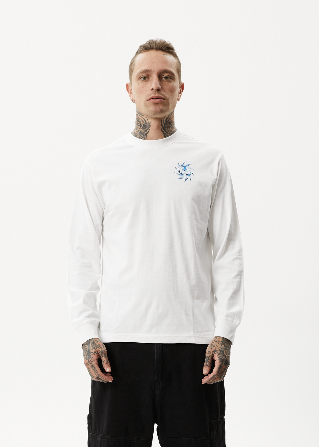 AFENDS Mens Chromed - Long Sleeve Graphic T-Shirt - White 