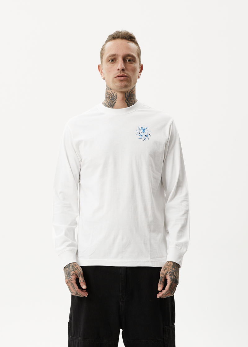 Afends Mens Chromed - Recycled Long Sleeve Graphic T-Shirt - White