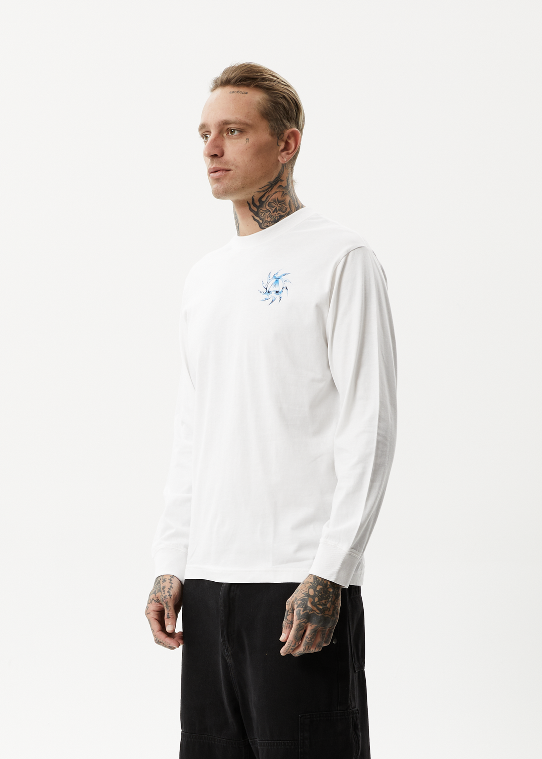 AFENDS Mens Chromed - Long Sleeve Graphic T-Shirt - White 