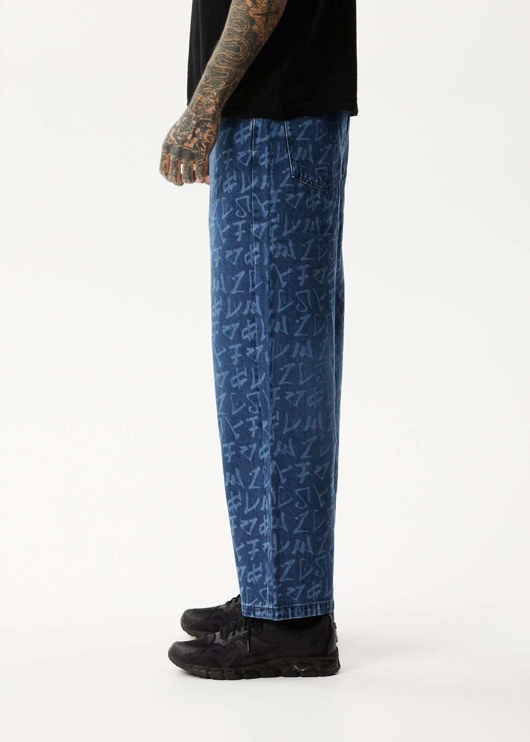 AFENDS Mens Tagged Pablo - Denim Baggy Jeans - Graffiti Blue 