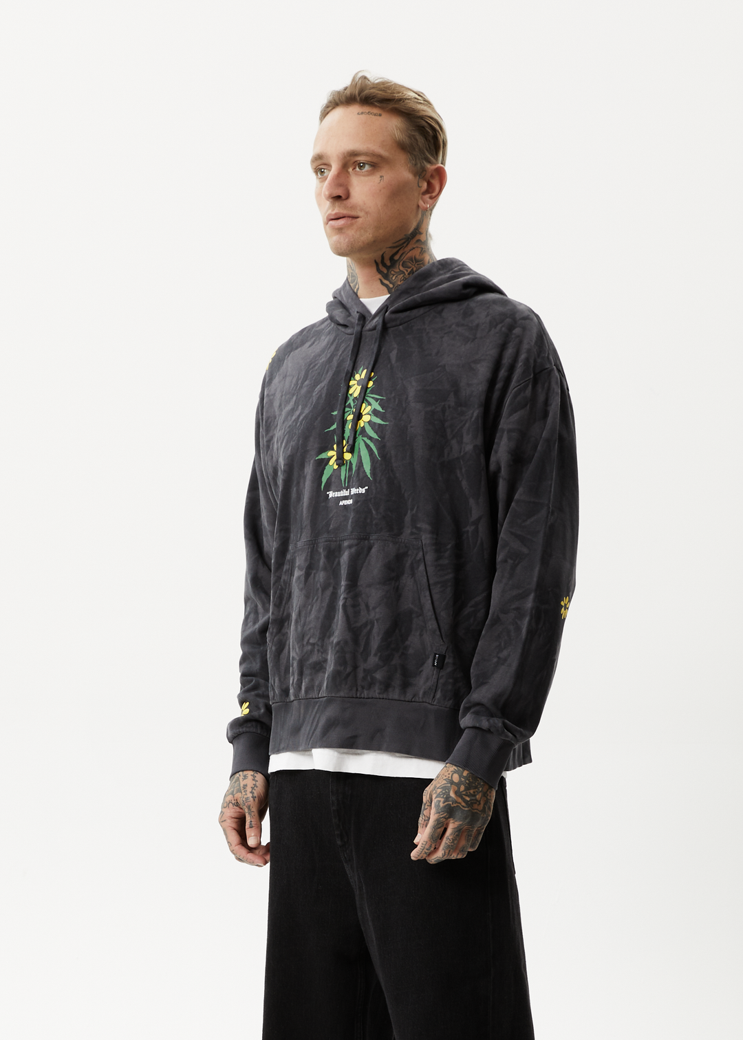 AFENDS Mens Beautiful Weeds - Graphic Hoodie - Black 