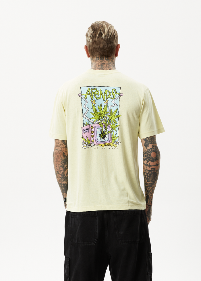 Afends Mens Take It Back - Hemp Retro Graphic T-Shirt - Citron 