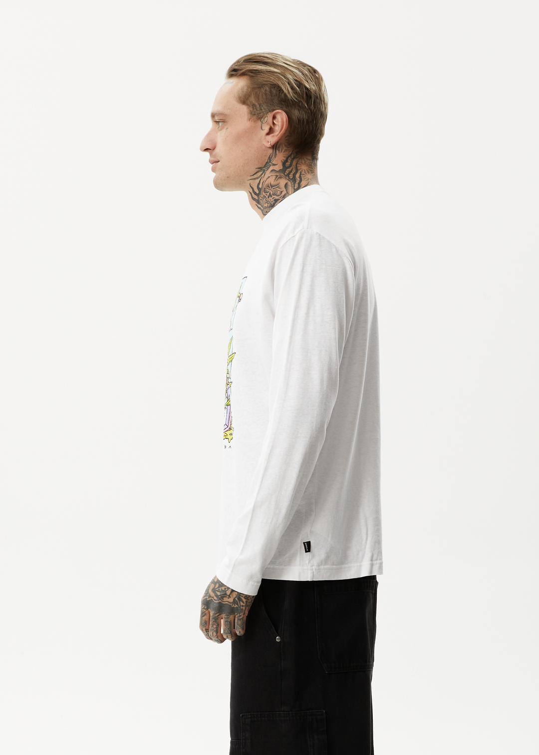 AFENDS Mens Take It Back - Long Sleeve Graphic T-Shirt - White 