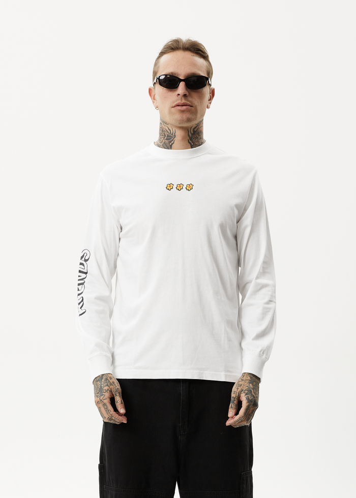 Afends Mens Globe - Recycled Long Sleeve Graphic T-Shirt - White 