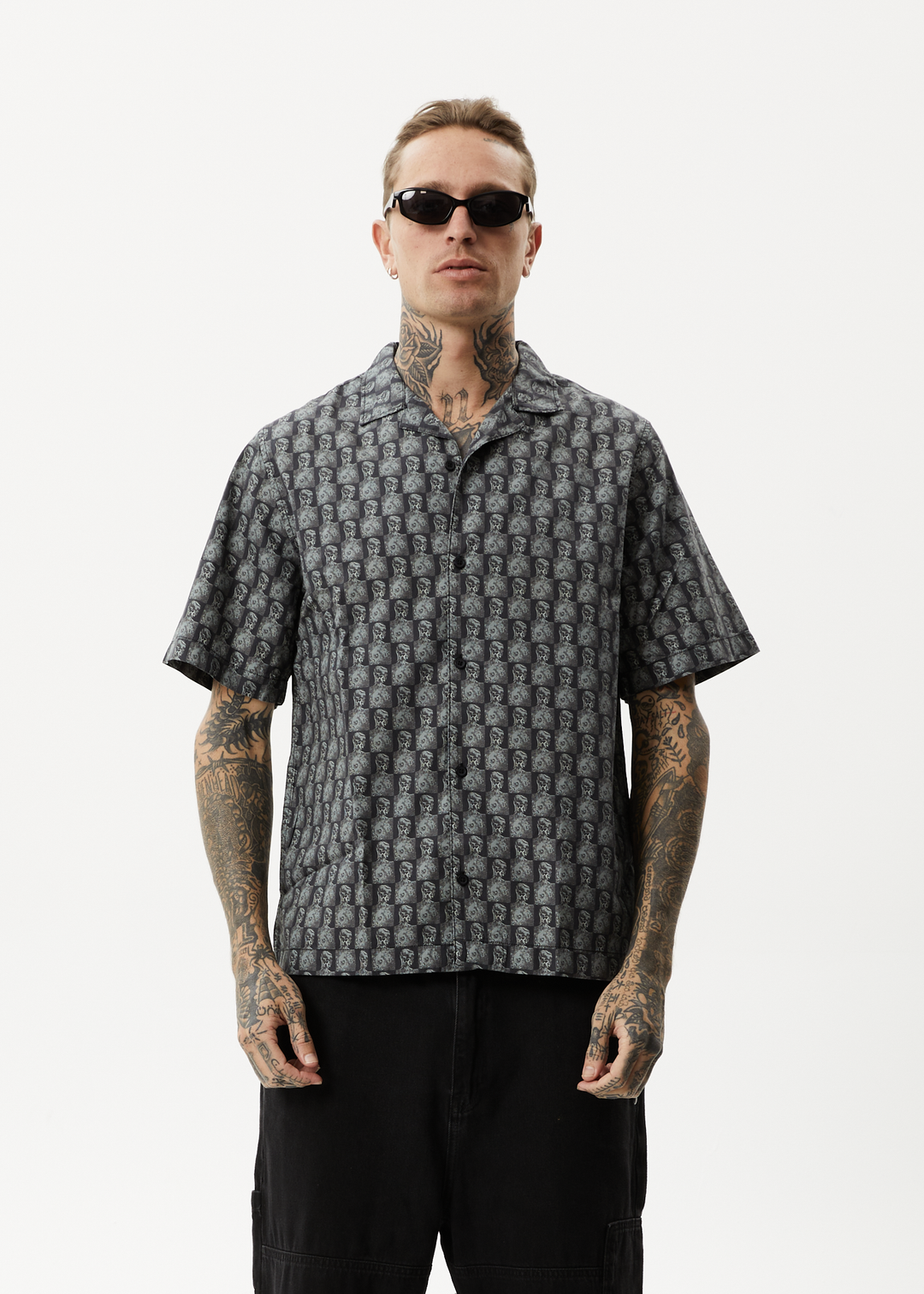 AFENDS Mens Worldstar - Cuban Short Sleeve Shirt - Black 