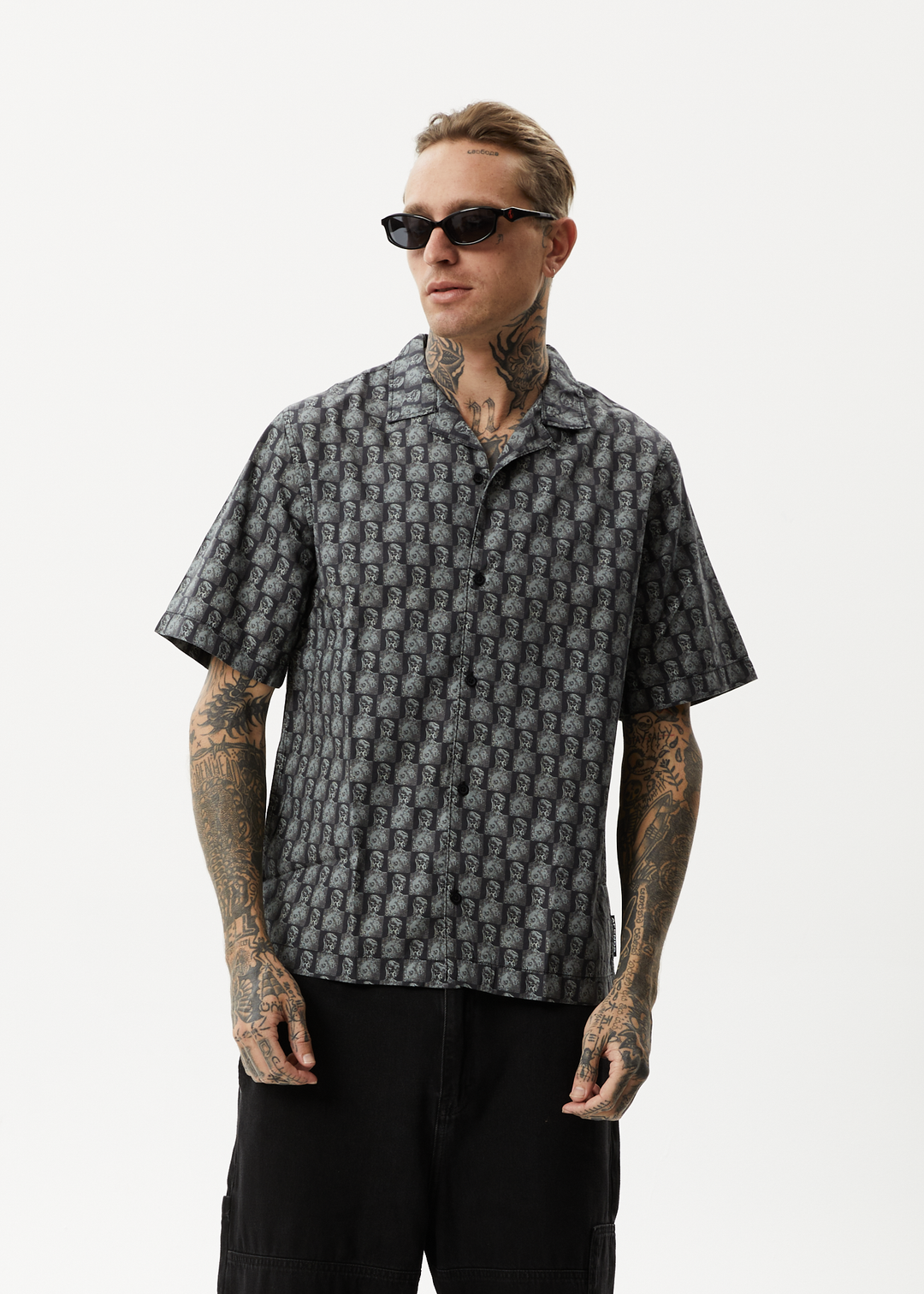 AFENDS Mens Worldstar - Cuban Short Sleeve Shirt - Black 