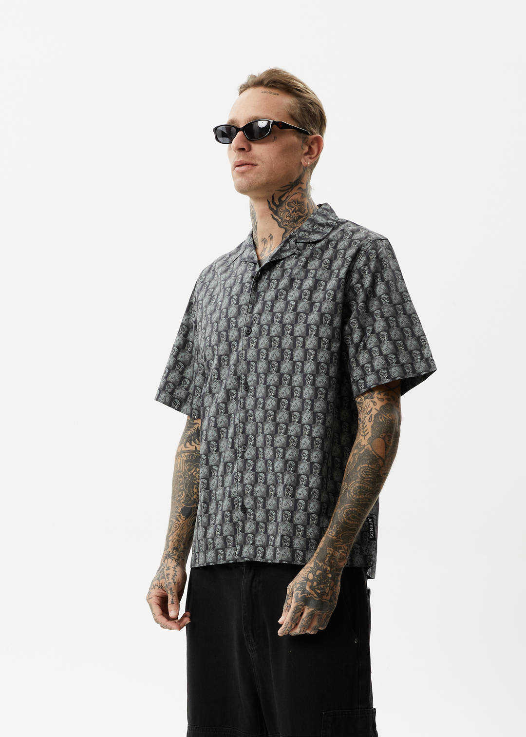 AFENDS Mens Worldstar - Cuban Short Sleeve Shirt - Black 