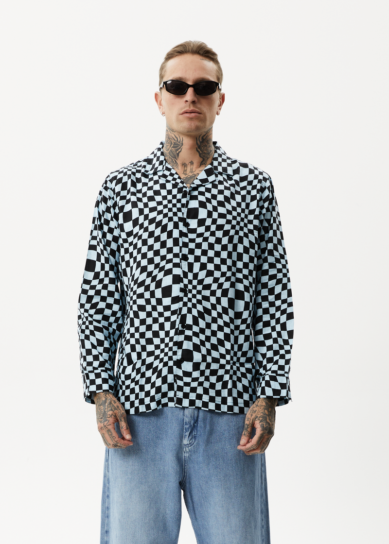 AFENDS Mens Void - Check Long Sleeve Shirt - Sky Blue