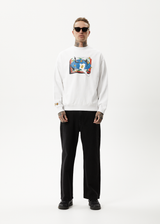 Afends Mens Globe - Recycled Crew Neck Graphic Jumper - White - Afends mens globe   recycled crew neck graphic jumper   white 