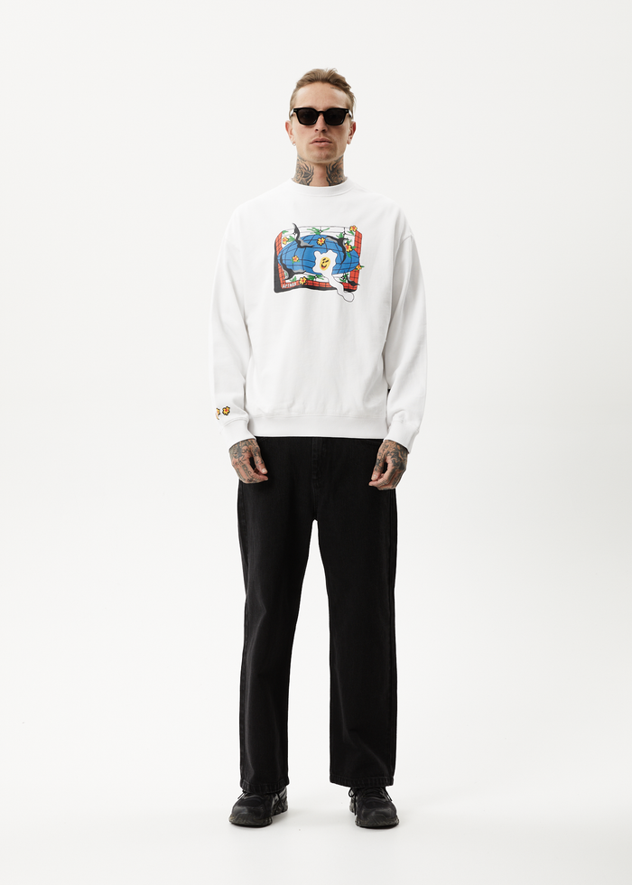 Afends Mens Globe - Recycled Crew Neck Graphic Jumper - White 
