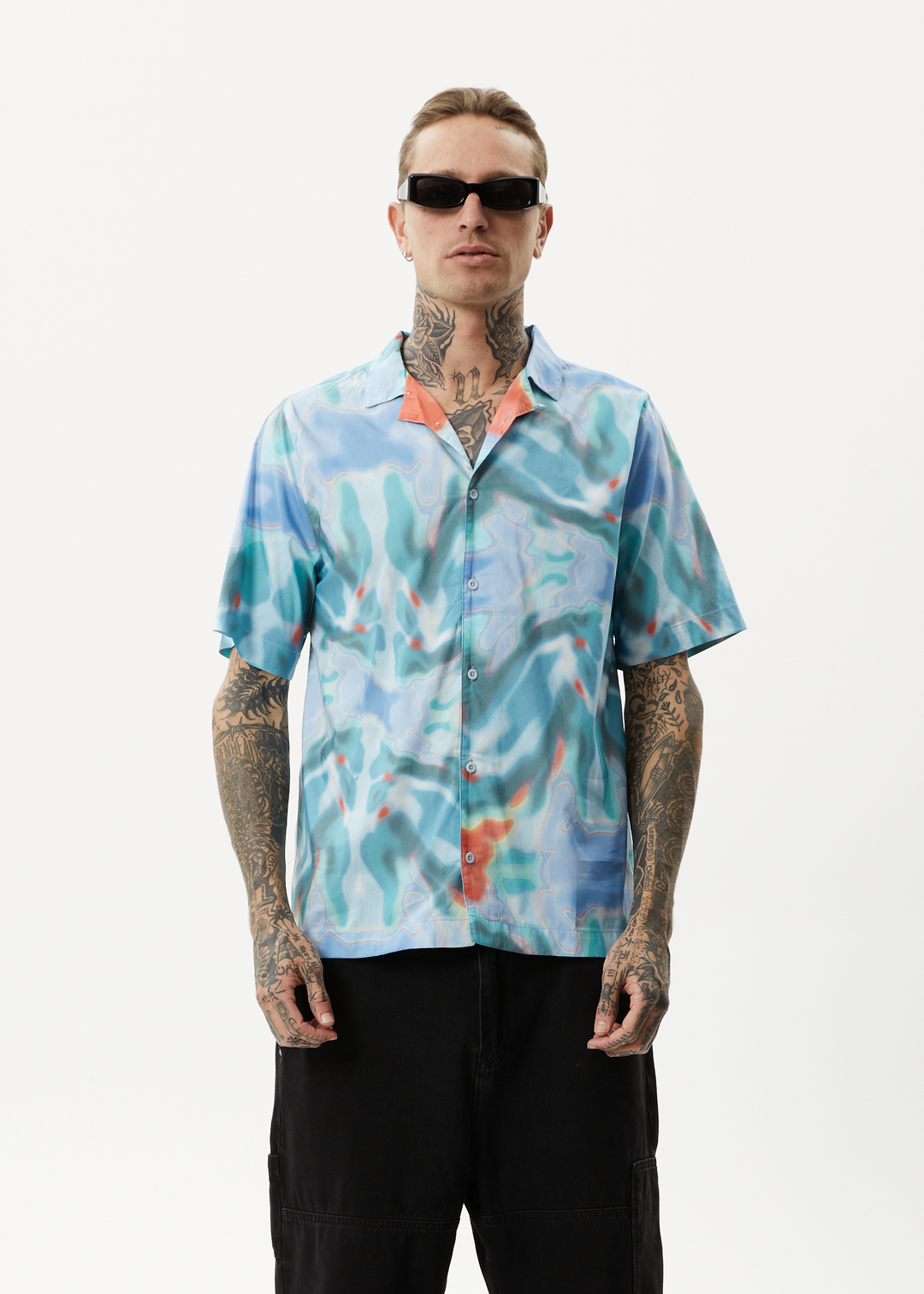 AFENDS Mens Thermal - Cuban Short Sleeve Shirt - Multi 