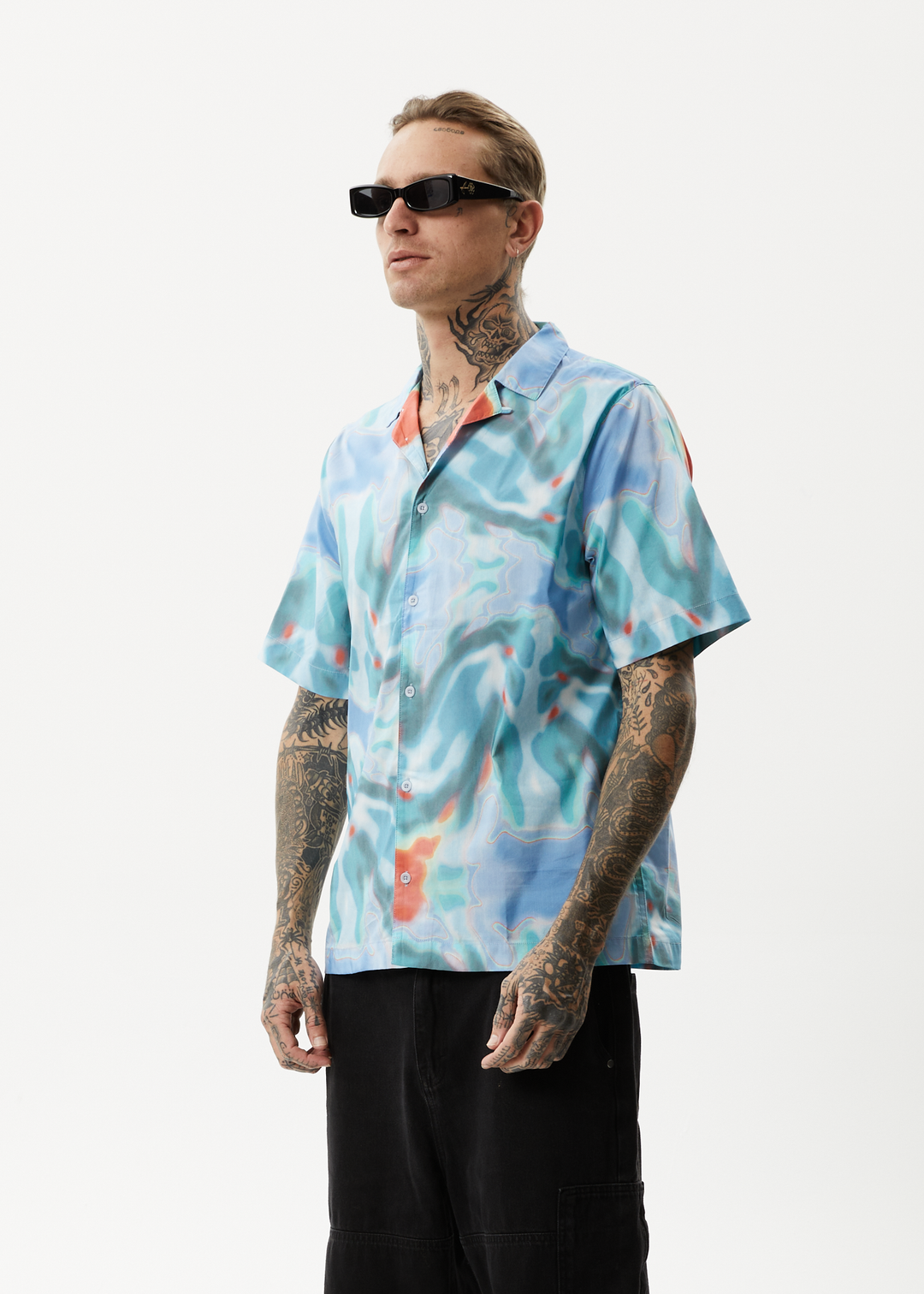 AFENDS Mens Thermal - Cuban Short Sleeve Shirt - Multi 