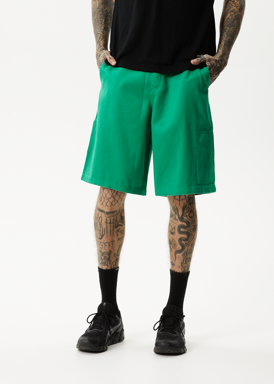 AFENDS Mens Sleepy Hollow - Twill Carpenter Shorts - Forest 