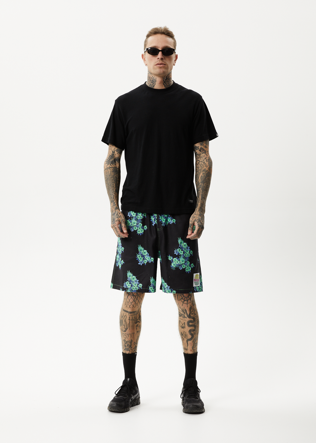 AFENDS Mens House Of Darwin - Oversized Shorts - Charcoal Floral 