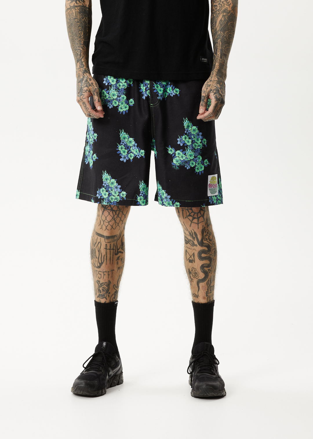 AFENDS Mens House Of Darwin - Oversized Shorts - Charcoal Floral 