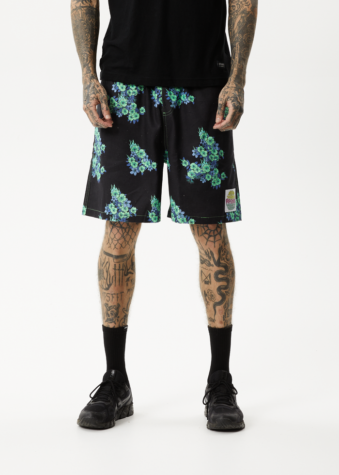 Afends Mens House Of Darwin - Hemp Oversized Shorts - Charcoal Floral 