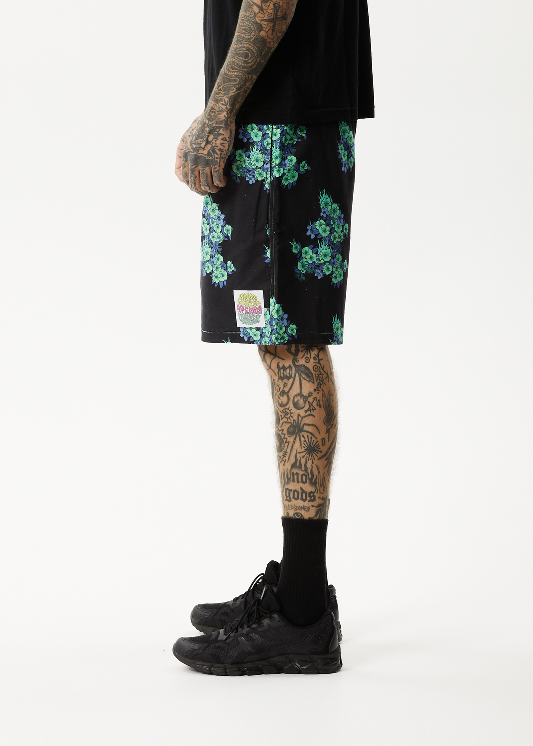 AFENDS Mens House Of Darwin - Oversized Shorts - Charcoal Floral 