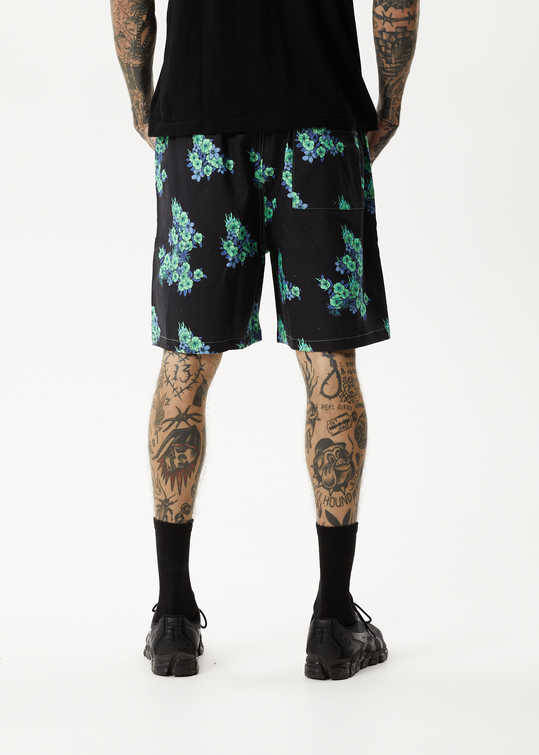 AFENDS Mens House Of Darwin - Oversized Shorts - Charcoal Floral 