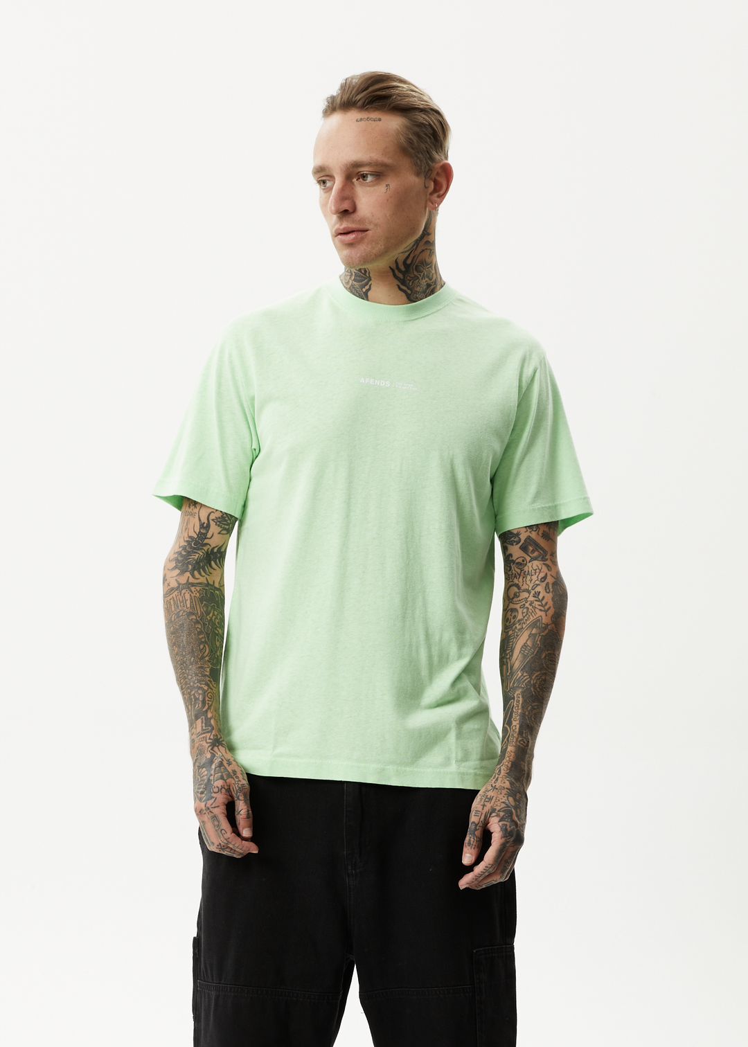 AFENDS Mens Horizon - Retro T-Shirt - Lime Green 