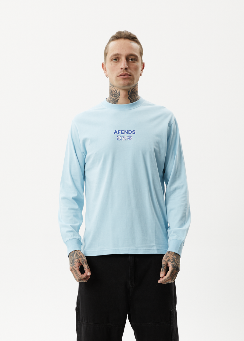 Afends Mens Spiral - Recycled Long Sleeve Graphic T-Shirt - Sky Blue