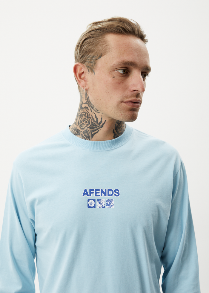 Afends Mens Spiral - Recycled Long Sleeve Graphic T-Shirt - Sky Blue 