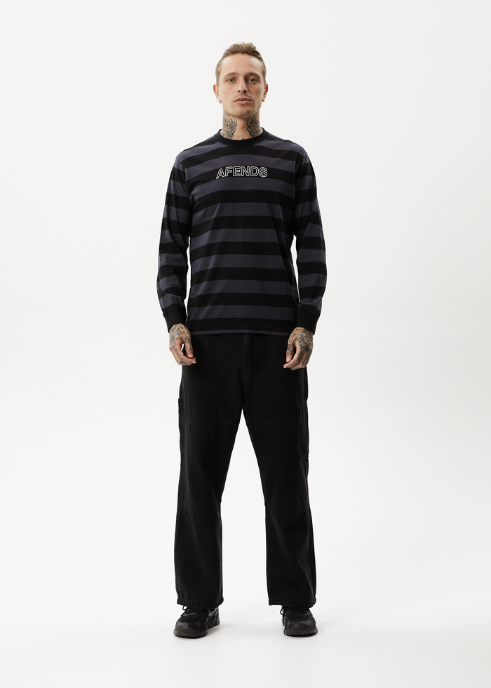 Afends Mens Sideline - Recycled Long Sleeve Striped T-Shirt - Black 