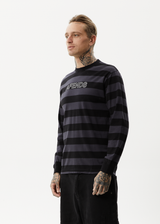 Afends Mens Sideline - Recycled Long Sleeve Striped T-Shirt - Black - Afends mens sideline   recycled long sleeve striped t shirt   black 