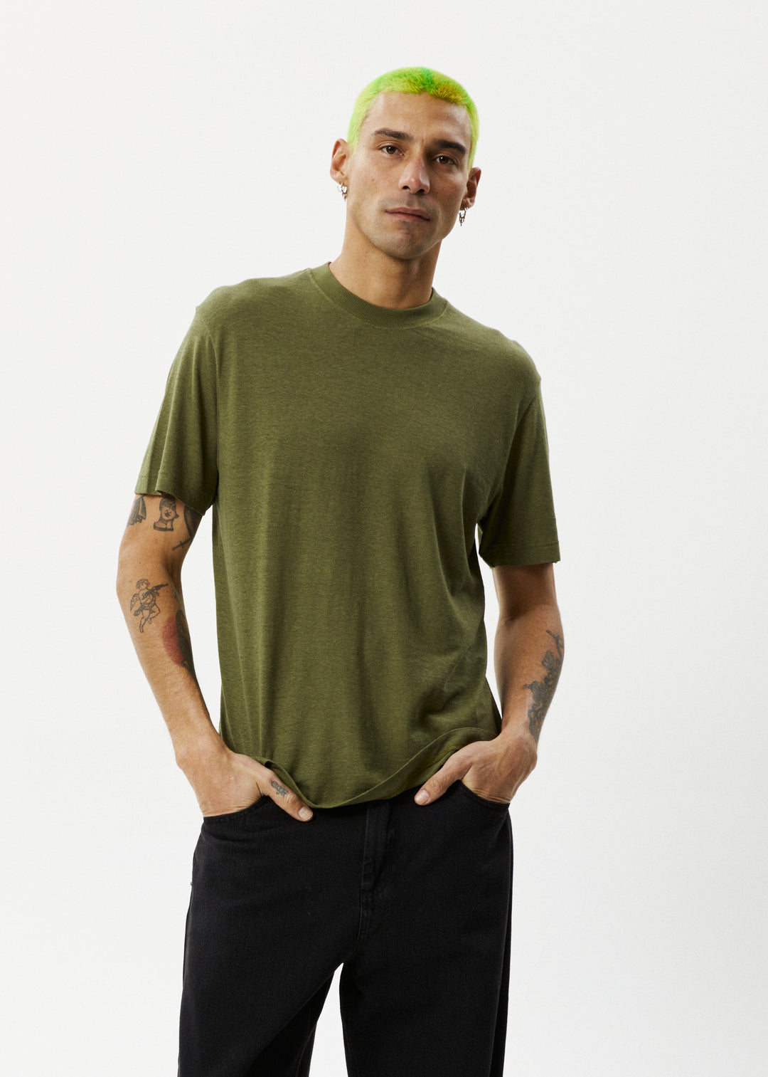 AFENDS Mens Classic - Retro Fit Tee - Military 