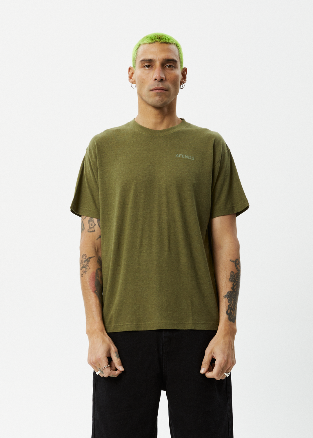 AFENDS Staple - Boxy Fit Tee - Military 