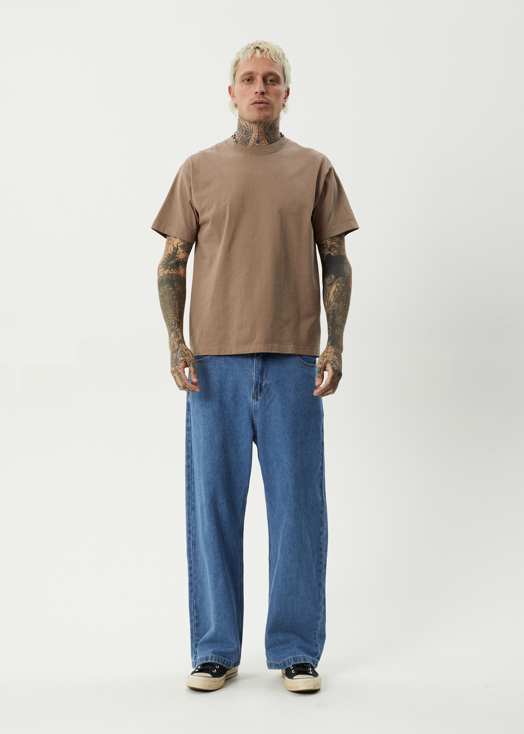 AFENDS Mens Genesis - Heavyweight Boxy Tee - Fossil