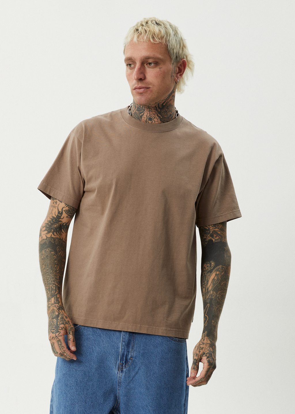 AFENDS Mens Genesis - Heavyweight Boxy Tee - Fossil