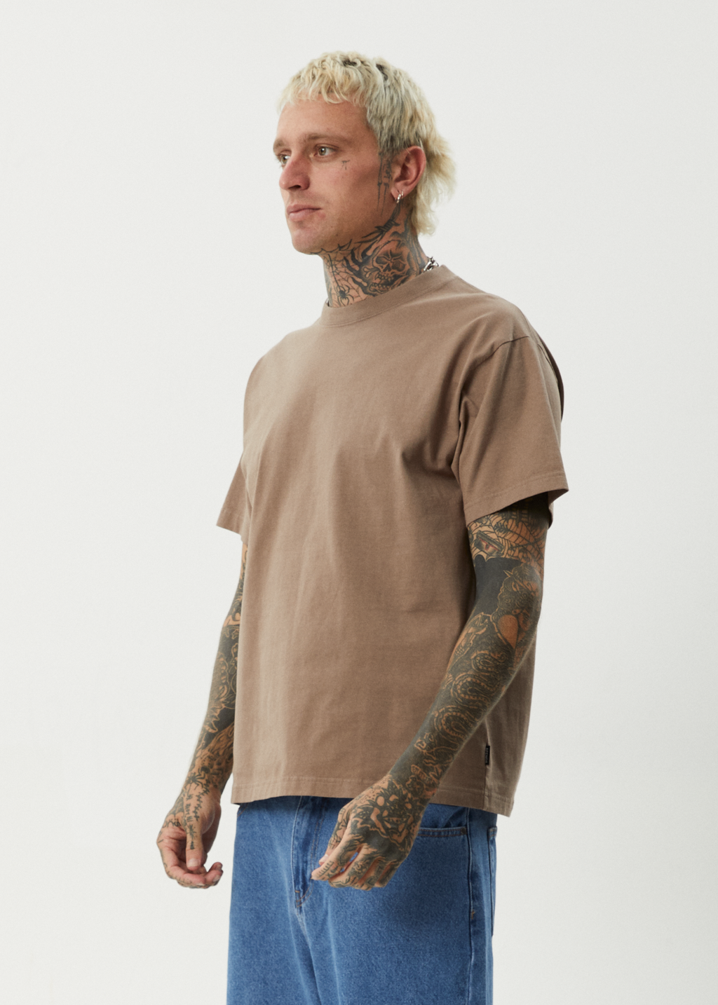 AFENDS Mens Genesis - Heavyweight Boxy Tee - Fossil