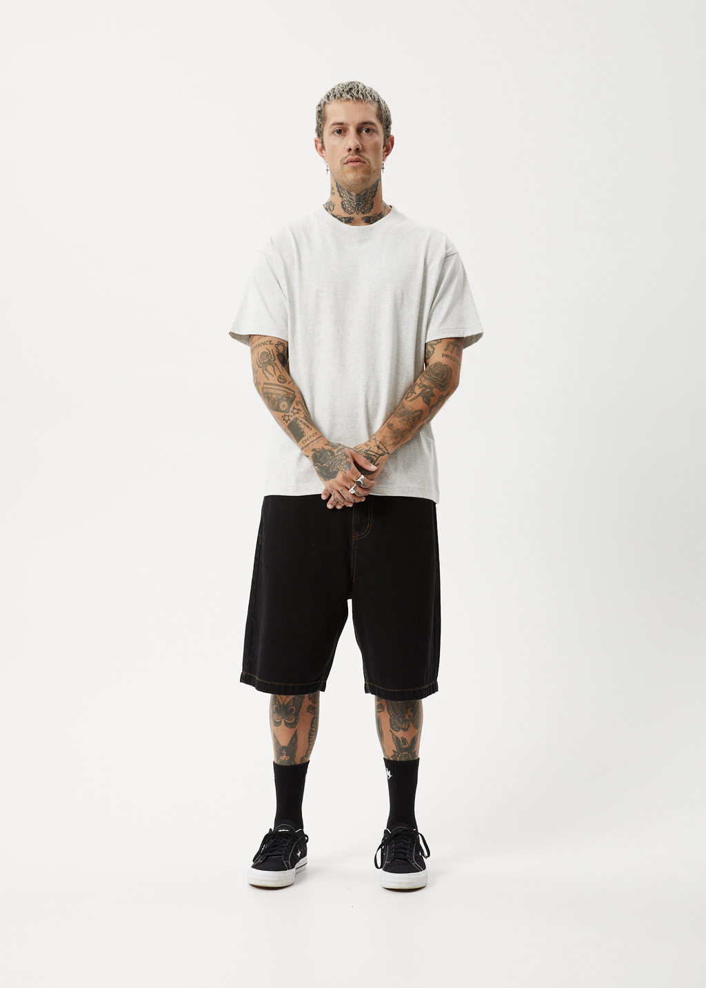 AFENDS Mens Genesis - Heavyweight Boxy Tee - Grey Marle