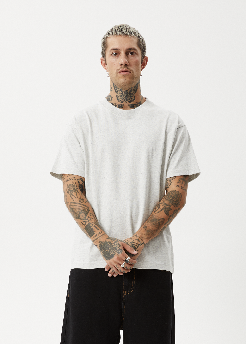 AFENDS Mens Genesis - Heavyweight Boxy Tee - Grey Marle