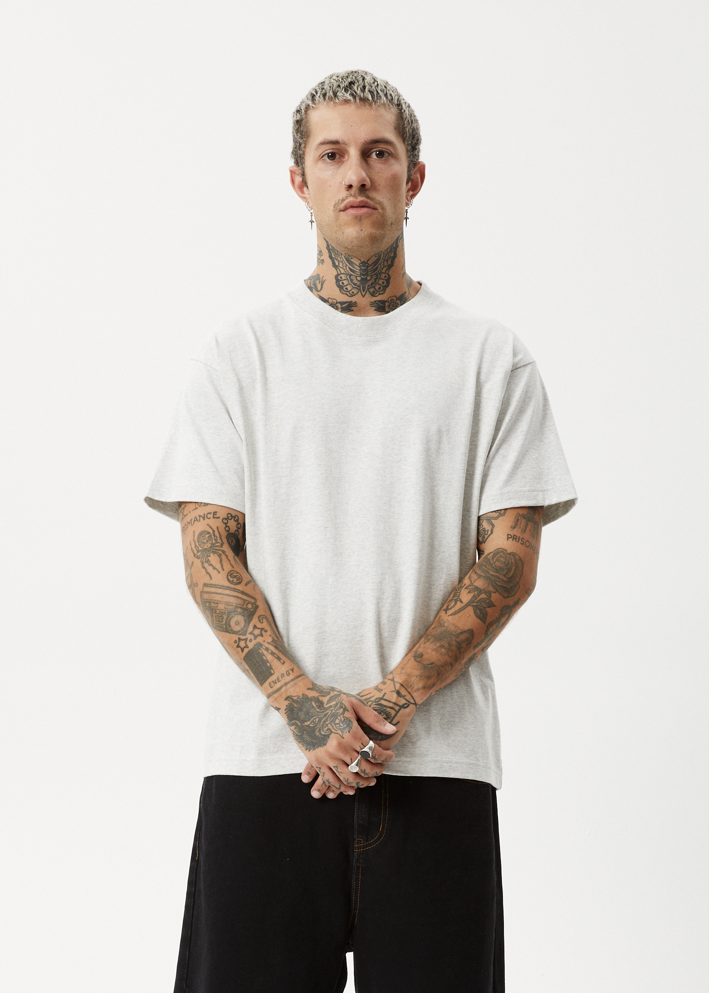 AFENDS Mens Genesis - Heavyweight Boxy Tee - Grey Marle