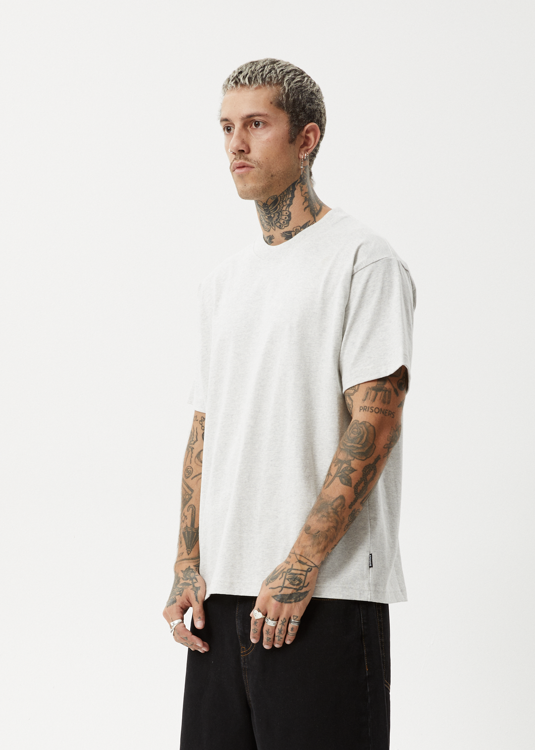 AFENDS Mens Genesis - Heavy Weight Boxy Fit Tee - Grey Marle 