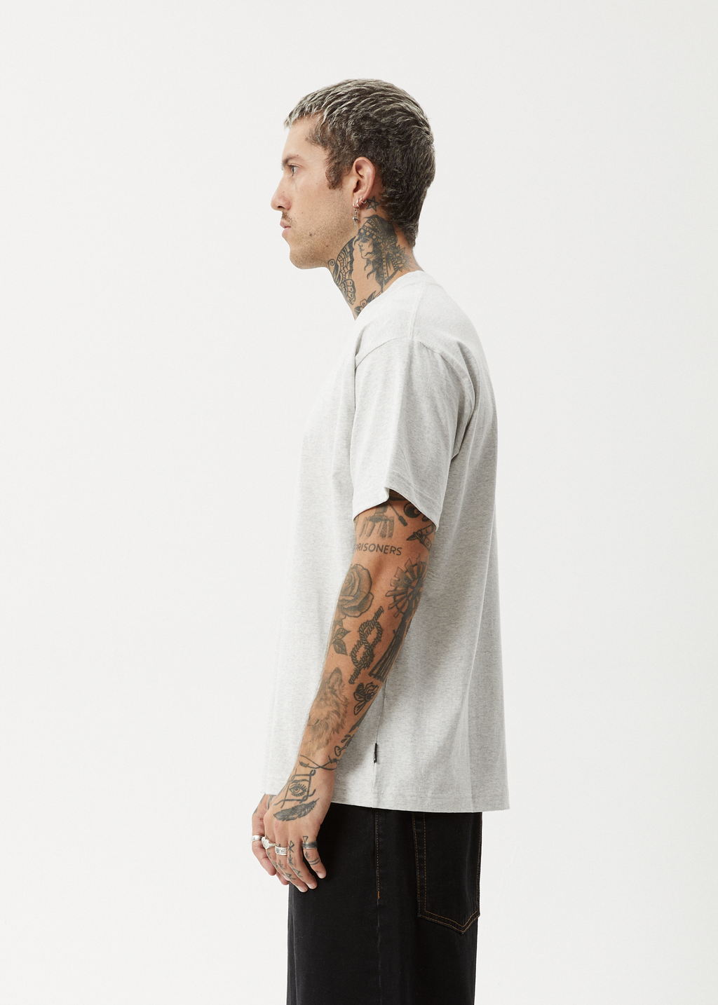 AFENDS Mens Genesis - Heavyweight Boxy Tee - Grey Marle