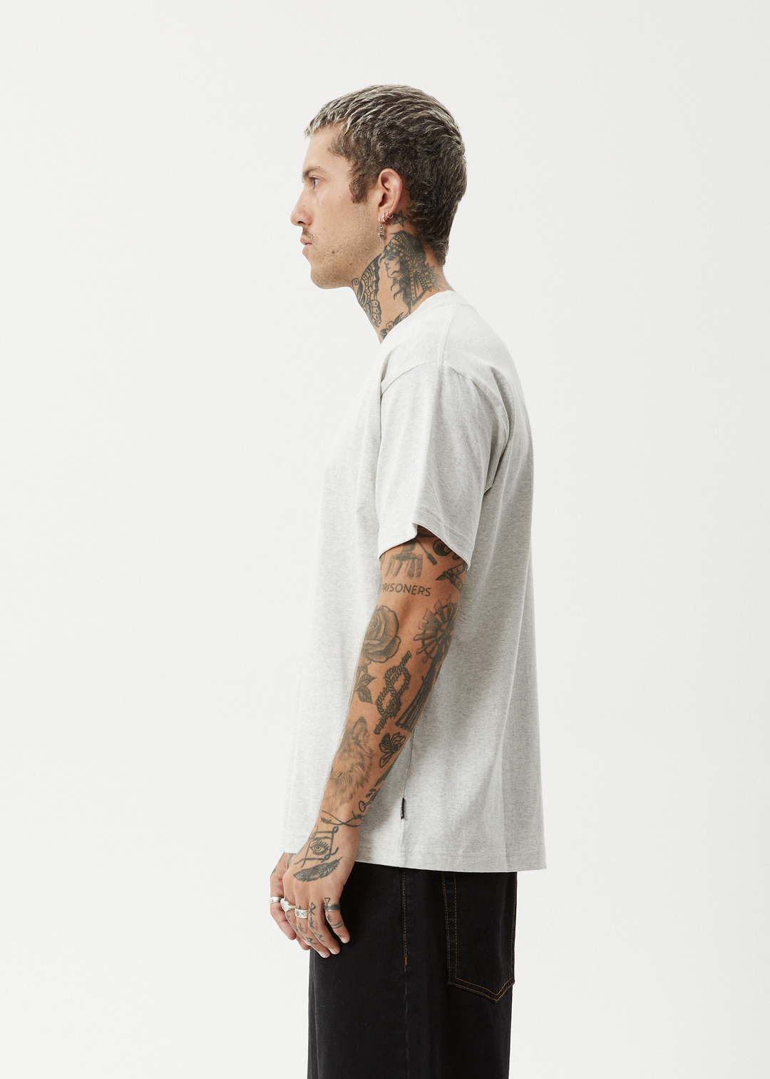 AFENDS Mens Genesis - Heavy Weight Boxy Fit Tee - Grey Marle 