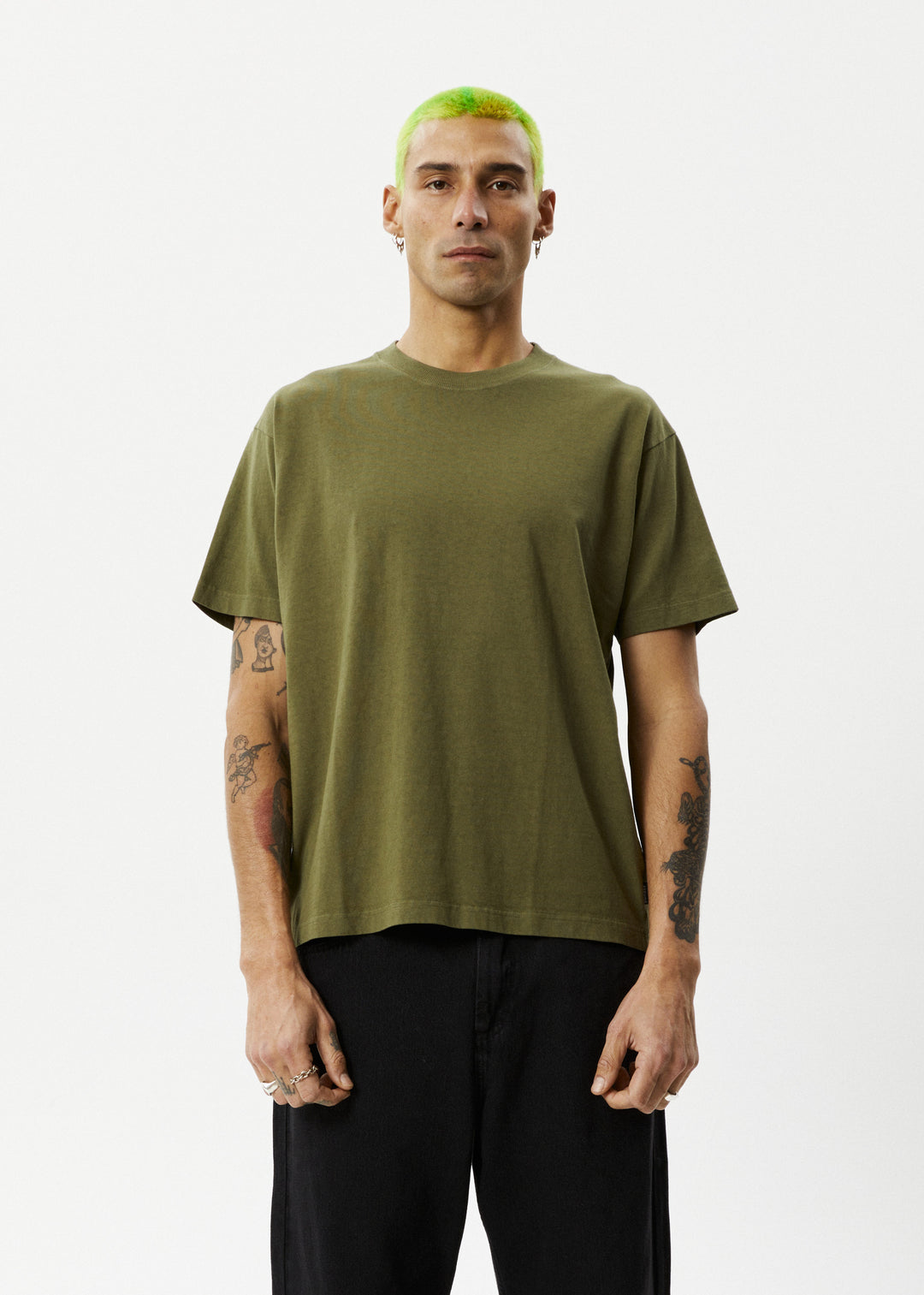 AFENDS Mens Genesis - Heavy Boxy Tee - Military