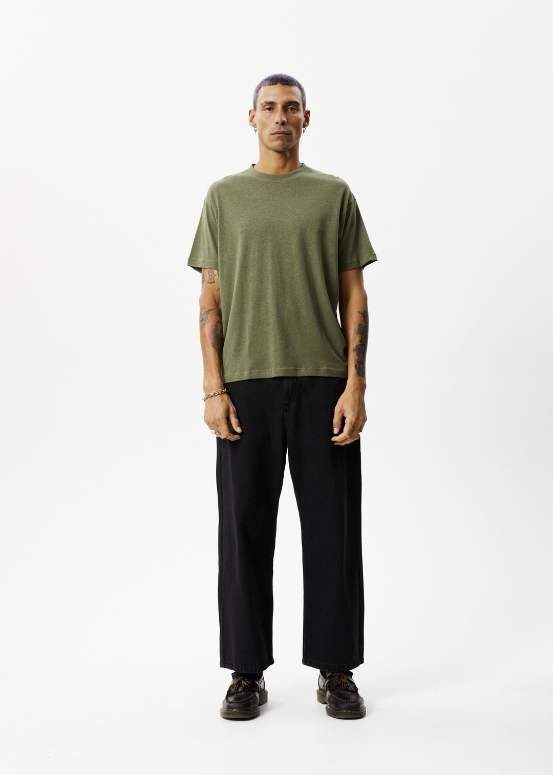 AFENDS Mens Genesis - Heavy Boxy Tee - Military 