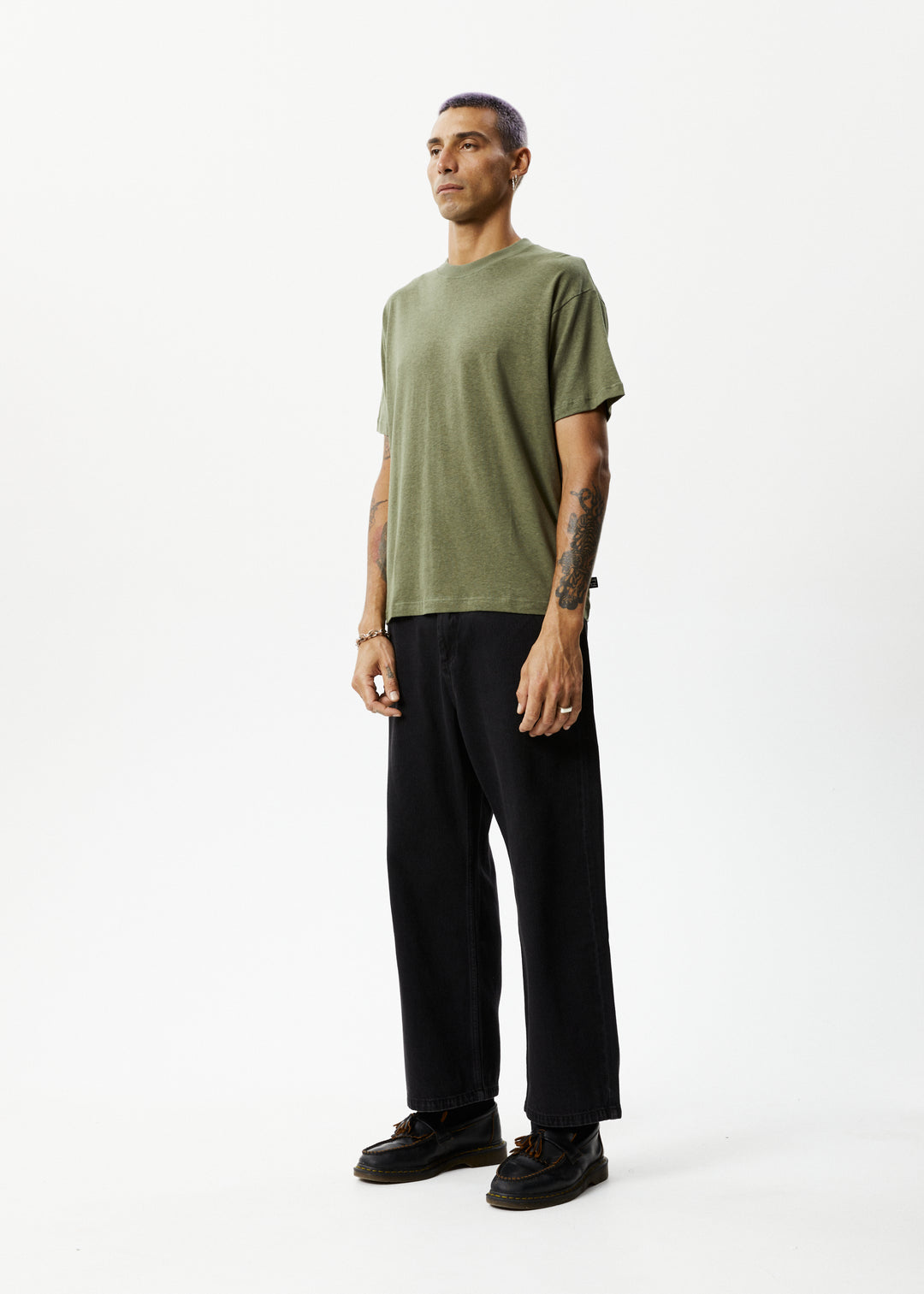 AFENDS Mens Genesis - Heavy Boxy Tee - Military 