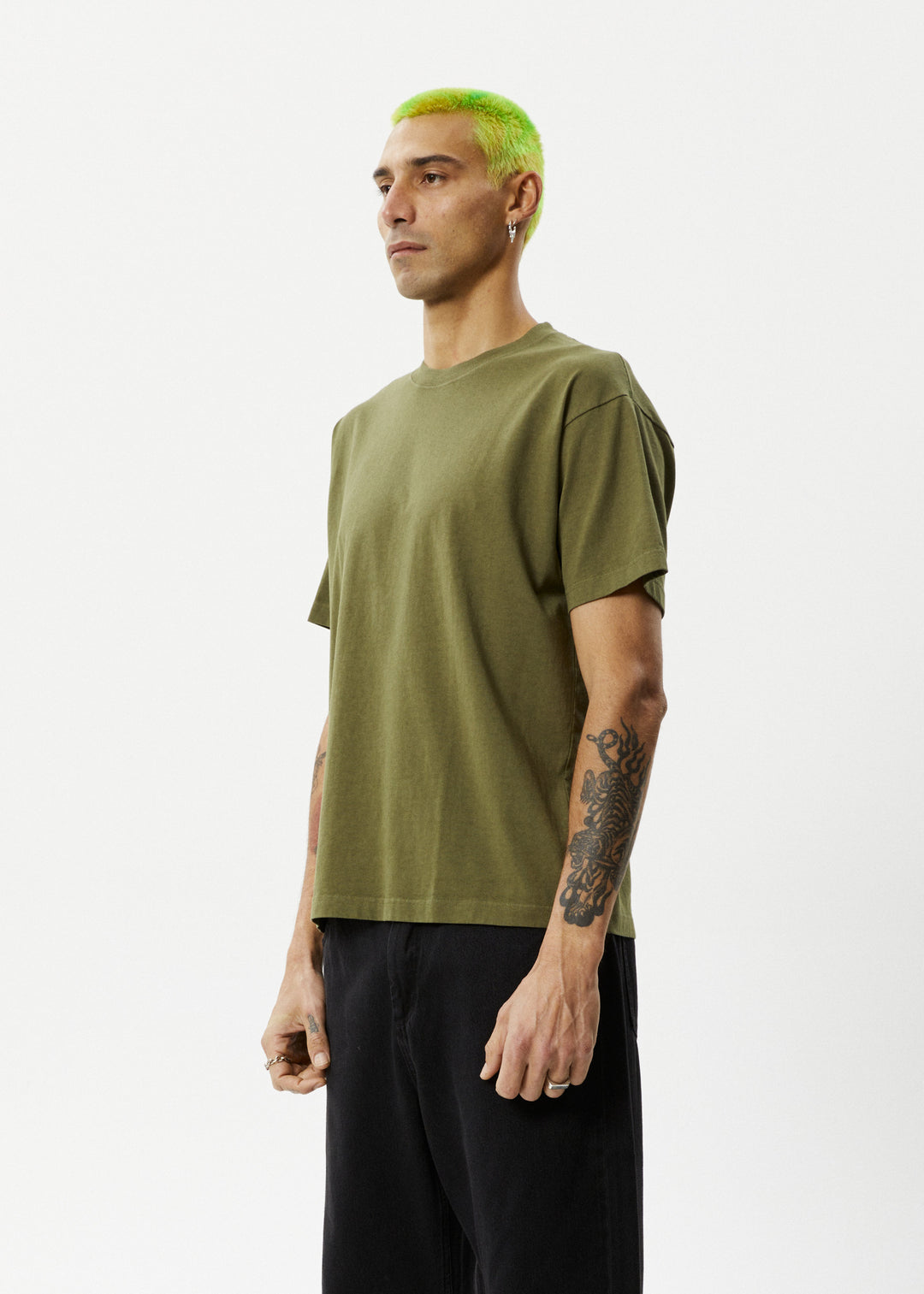 AFENDS Mens Genesis - Heavy Boxy Tee - Military