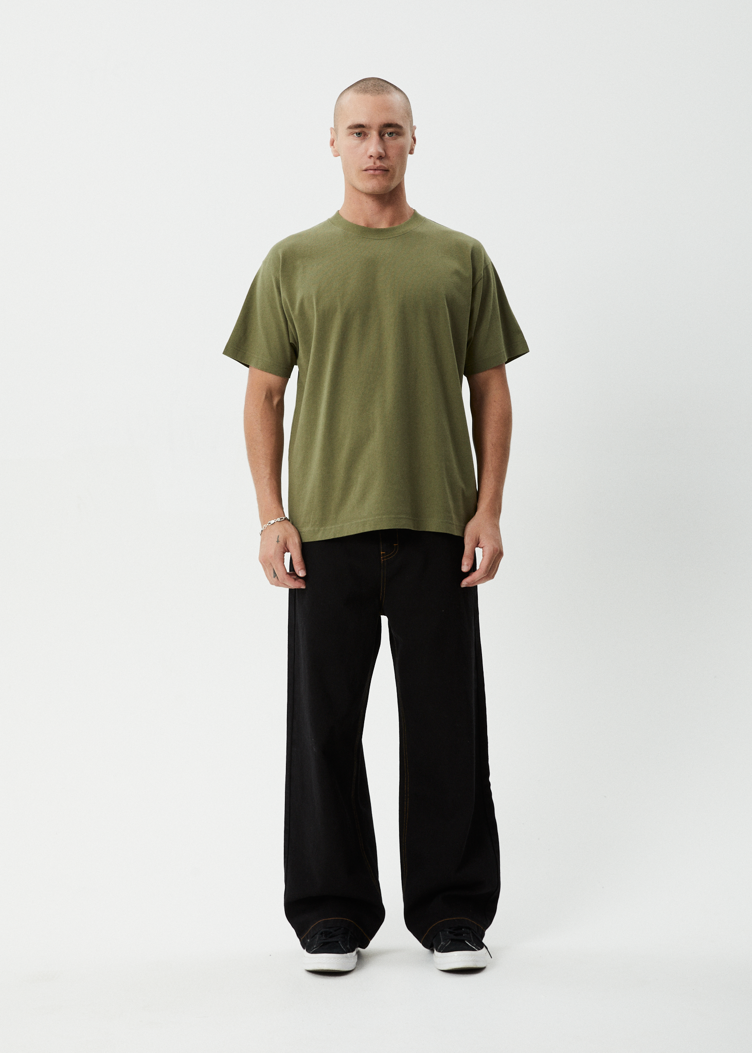 AFENDS Mens Genesis - Heavyweight Boxy Tee - Military